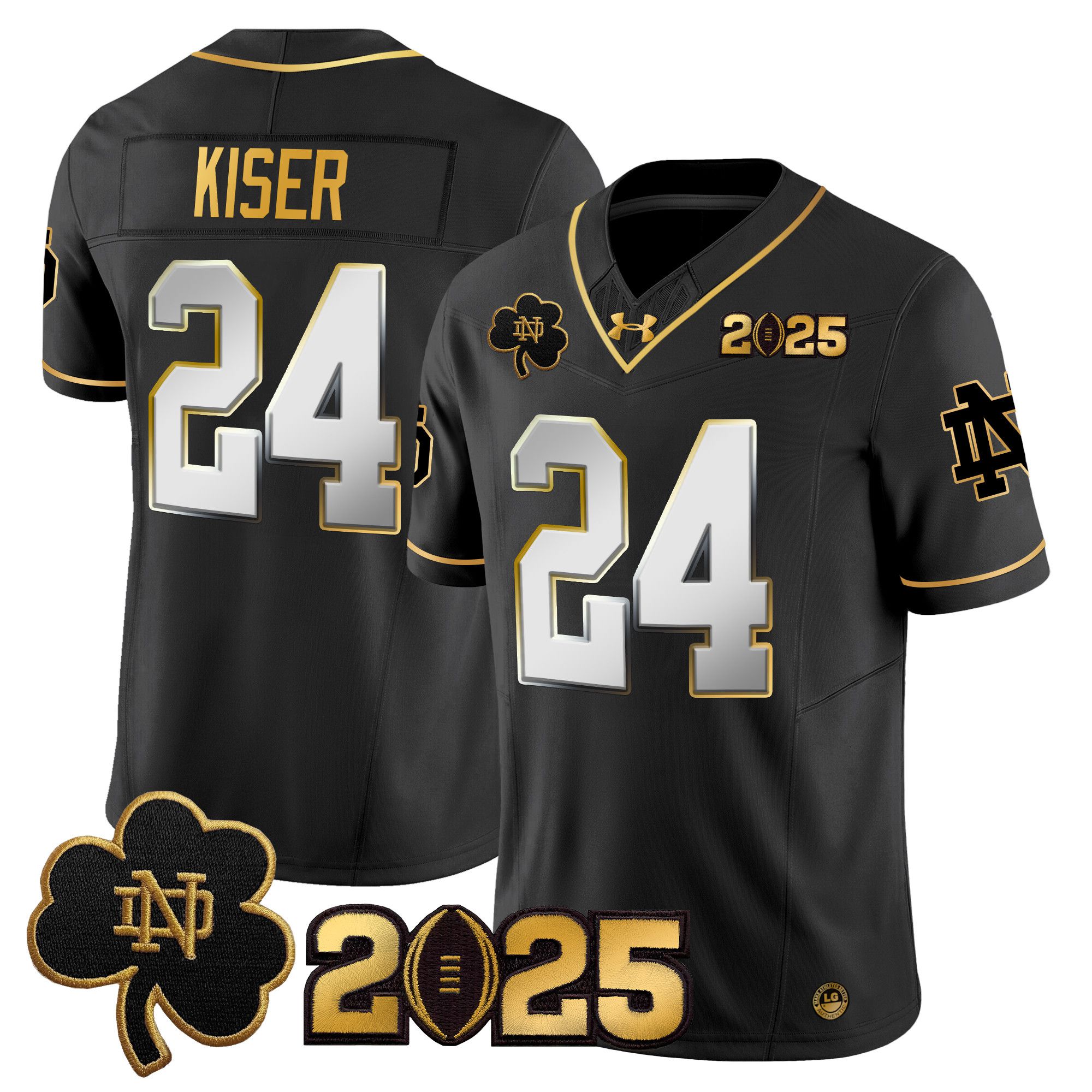 Men Notre Dame Fighting Irish 24 Kiser Black 2025 CFP Final Patch Gold Vapor Limited NCAA Jersey style 2
